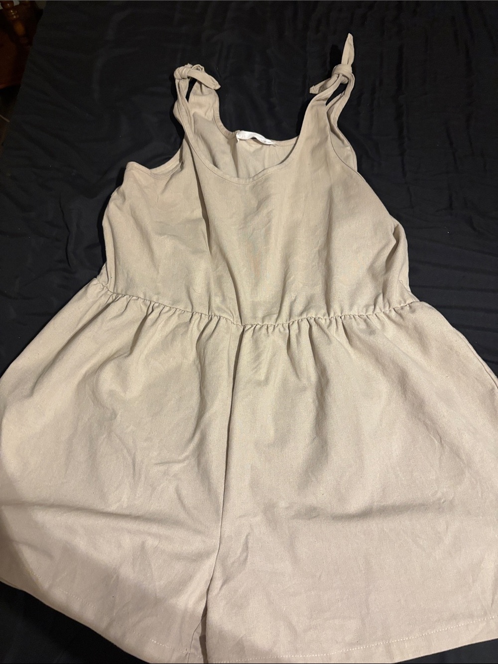 Tie-Strap Linen-Blend Women’s Shorts Romper in Cream